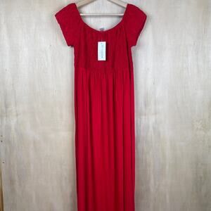 L4017 Oh! Mamma Maternity Off Shoulder Smocked Maxi Dress Size Large